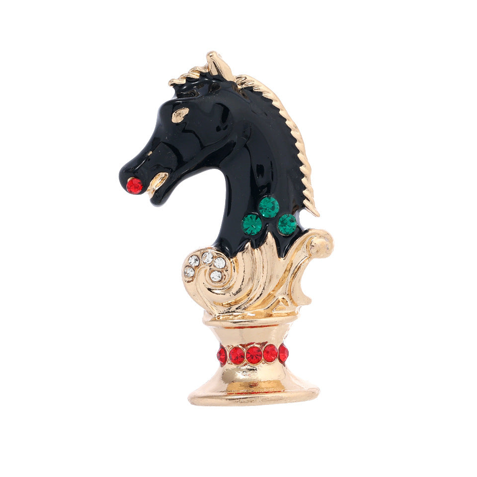 Chess Horse-Shaped Rhinestone Brooch PA5543