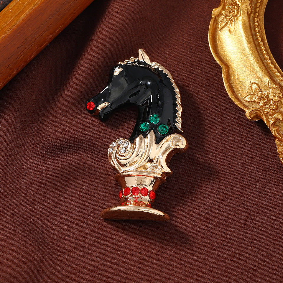 Chess Horse-Shaped Rhinestone Brooch PA5543 - view 3