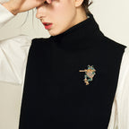 Flute Frog Rhinestone Brooch PA5562