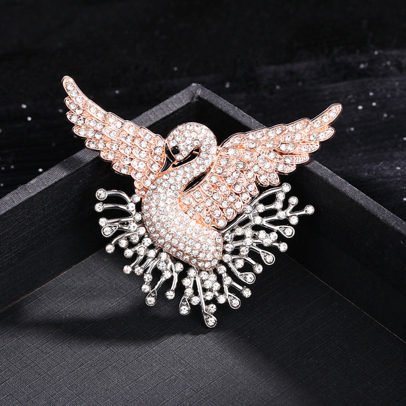 Swan Rhinestone Brooch PA5563 - view 2