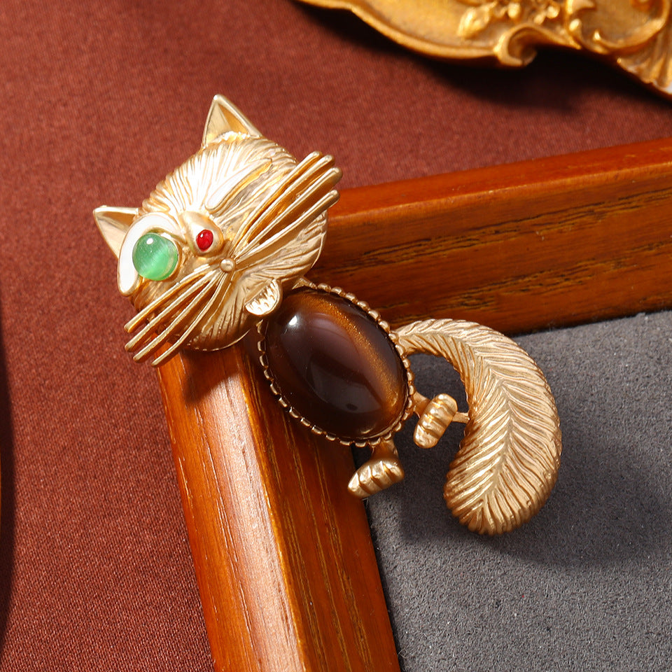 Cute Cat Rhinestone Alloy Brooch PA5644