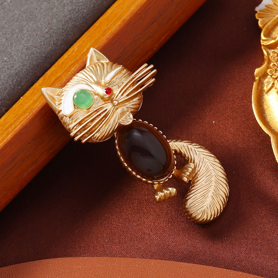 Cute Cat Rhinestone Alloy Brooch PA5644