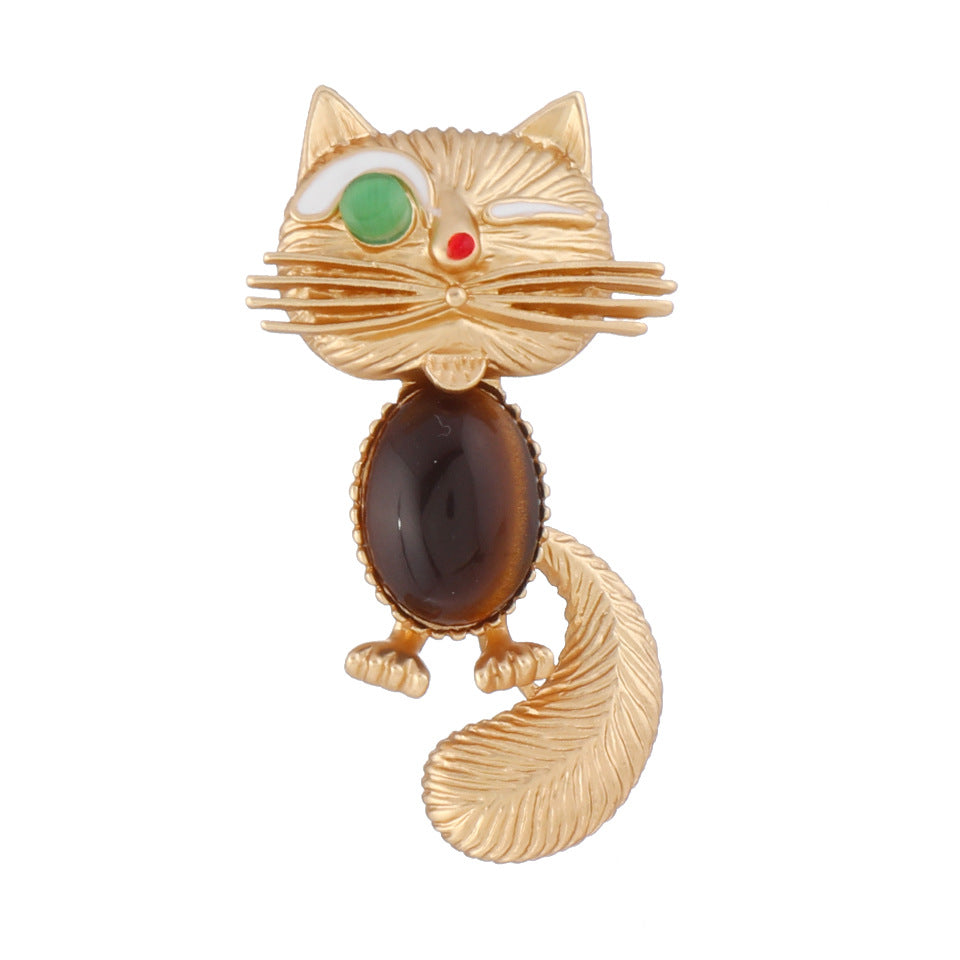 Cute Cat Rhinestone Alloy Brooch PA5644