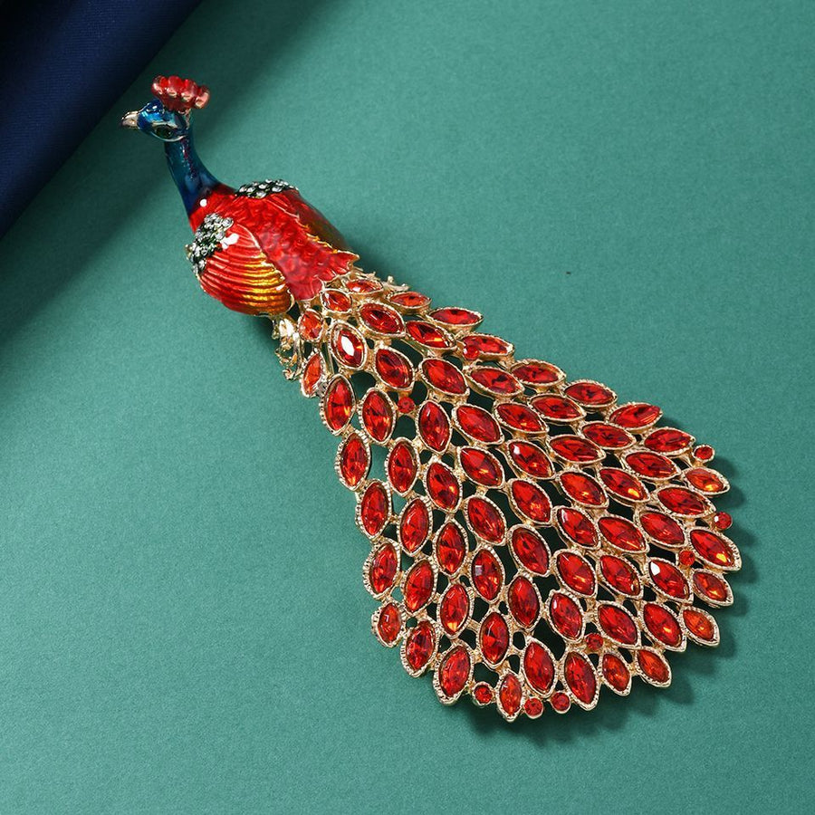 Peacock Rhinestone-Embellished Alloy Brooch PA5658