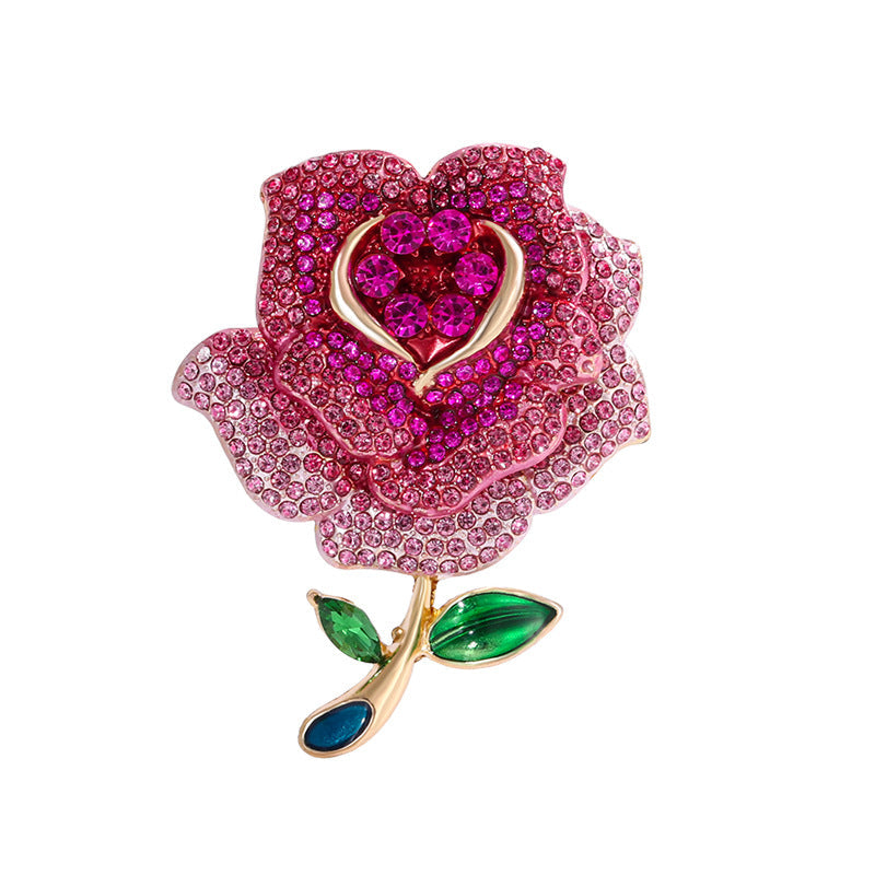 Rose Rhinestone-Embellished Alloy Brooch PA5675