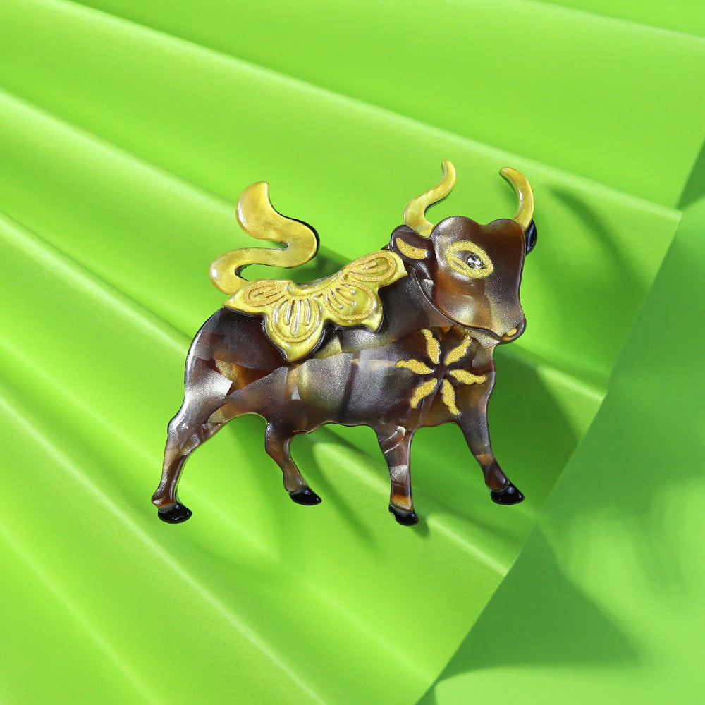 Bull Alloy Acrylic Brooch PA5731