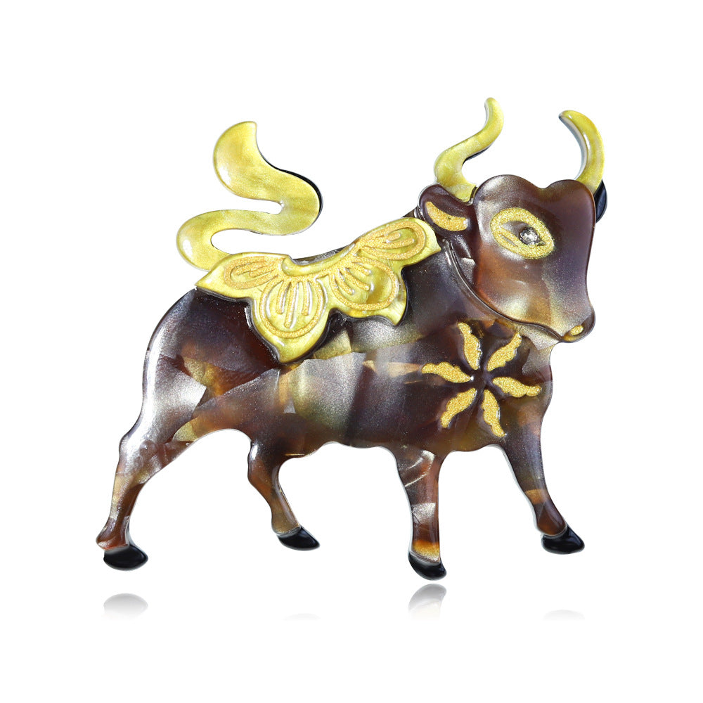 Bull Alloy Acrylic Brooch PA5731