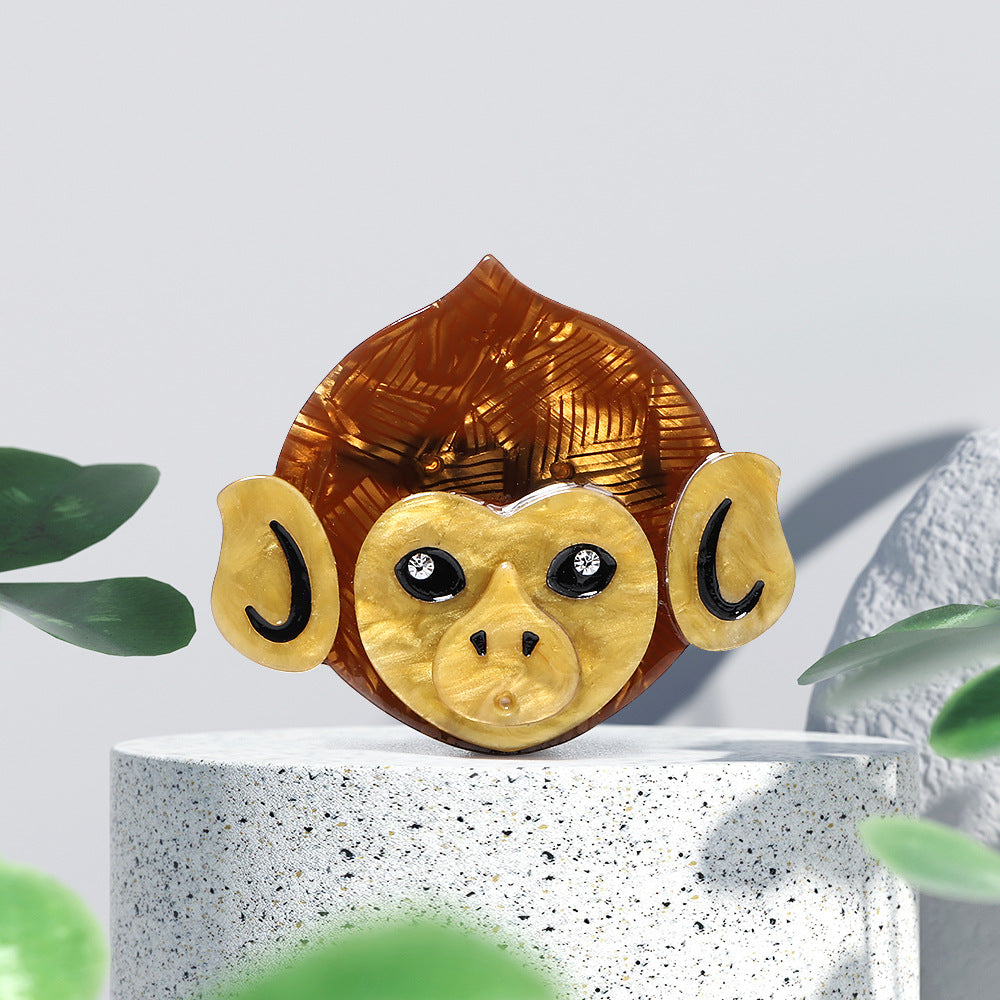 Monkey Head Alloy Acrylic Brooch PA5737 - view 2