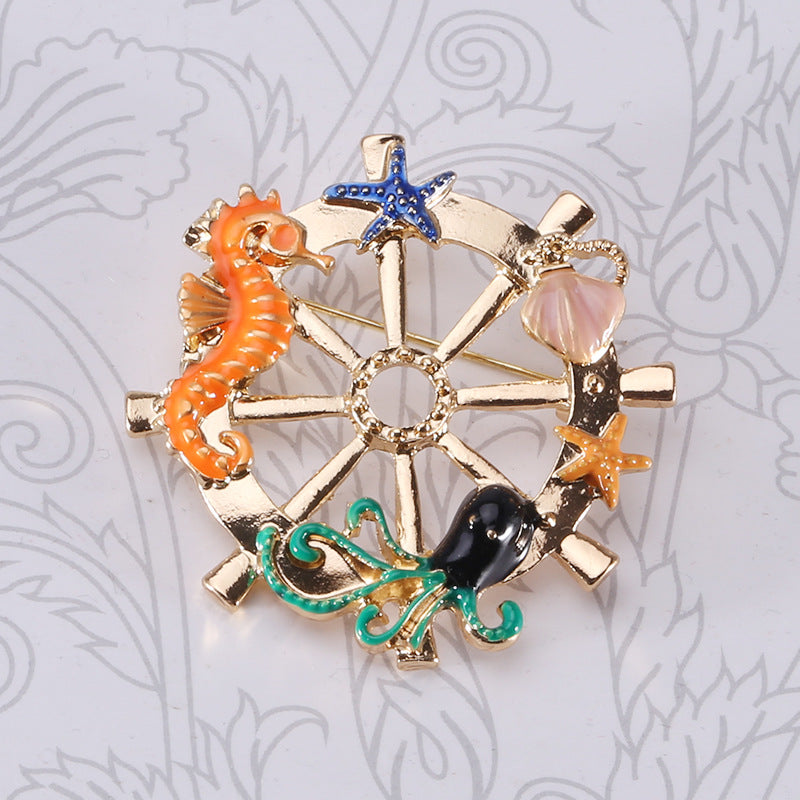Marine Organism Rudder Rhinestone Alloy Brooch PA5746