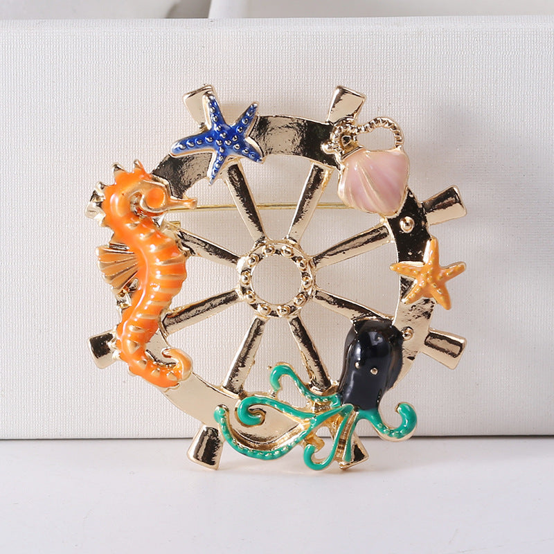 Marine Organism Rudder Rhinestone Alloy Brooch PA5746