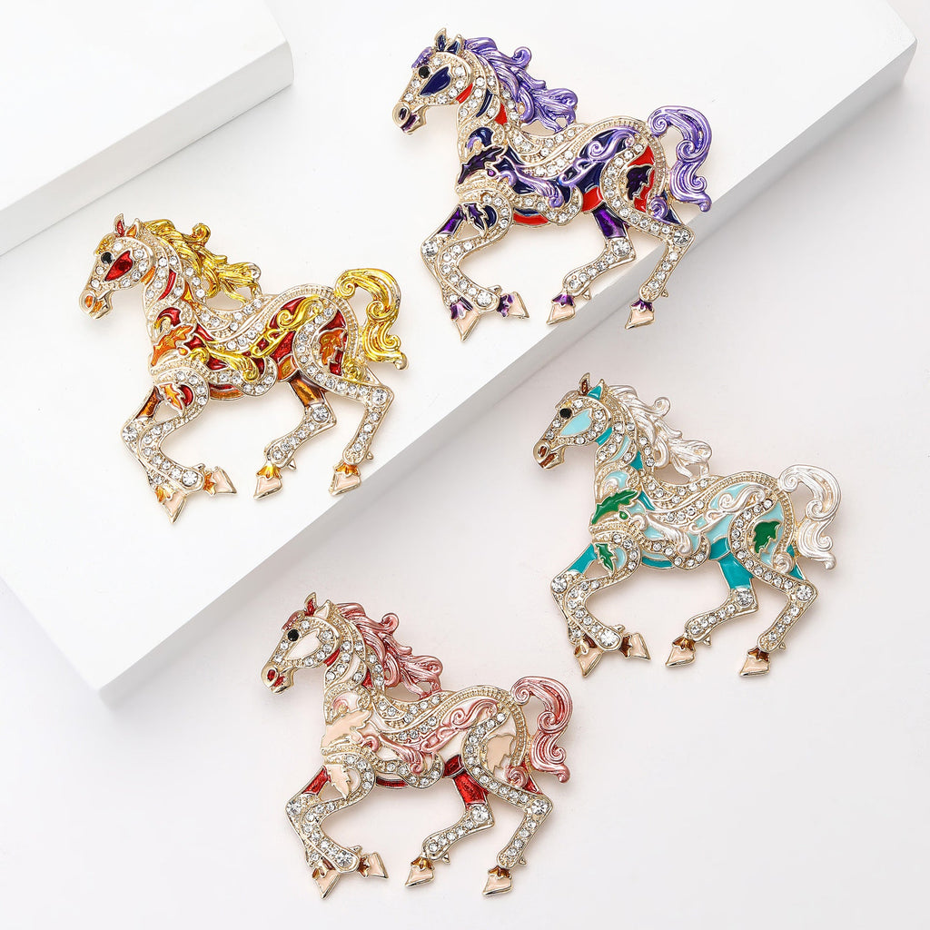 Galloping Horse Alloy Rhinestone Brooch PA5756