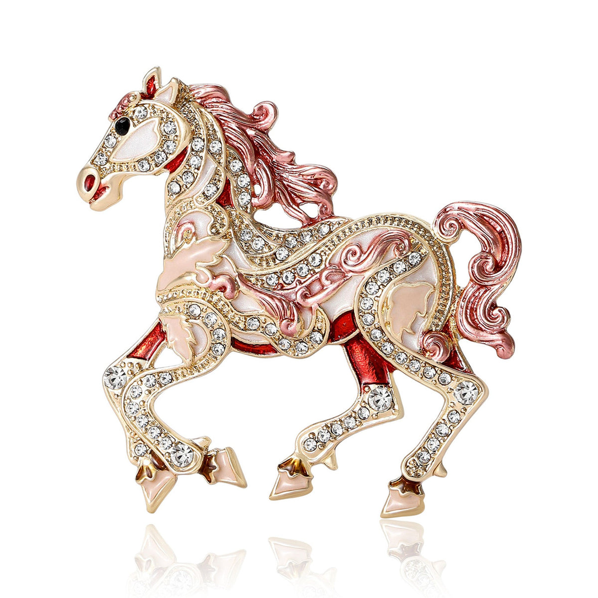 Galloping Horse Alloy Rhinestone Brooch PA5756