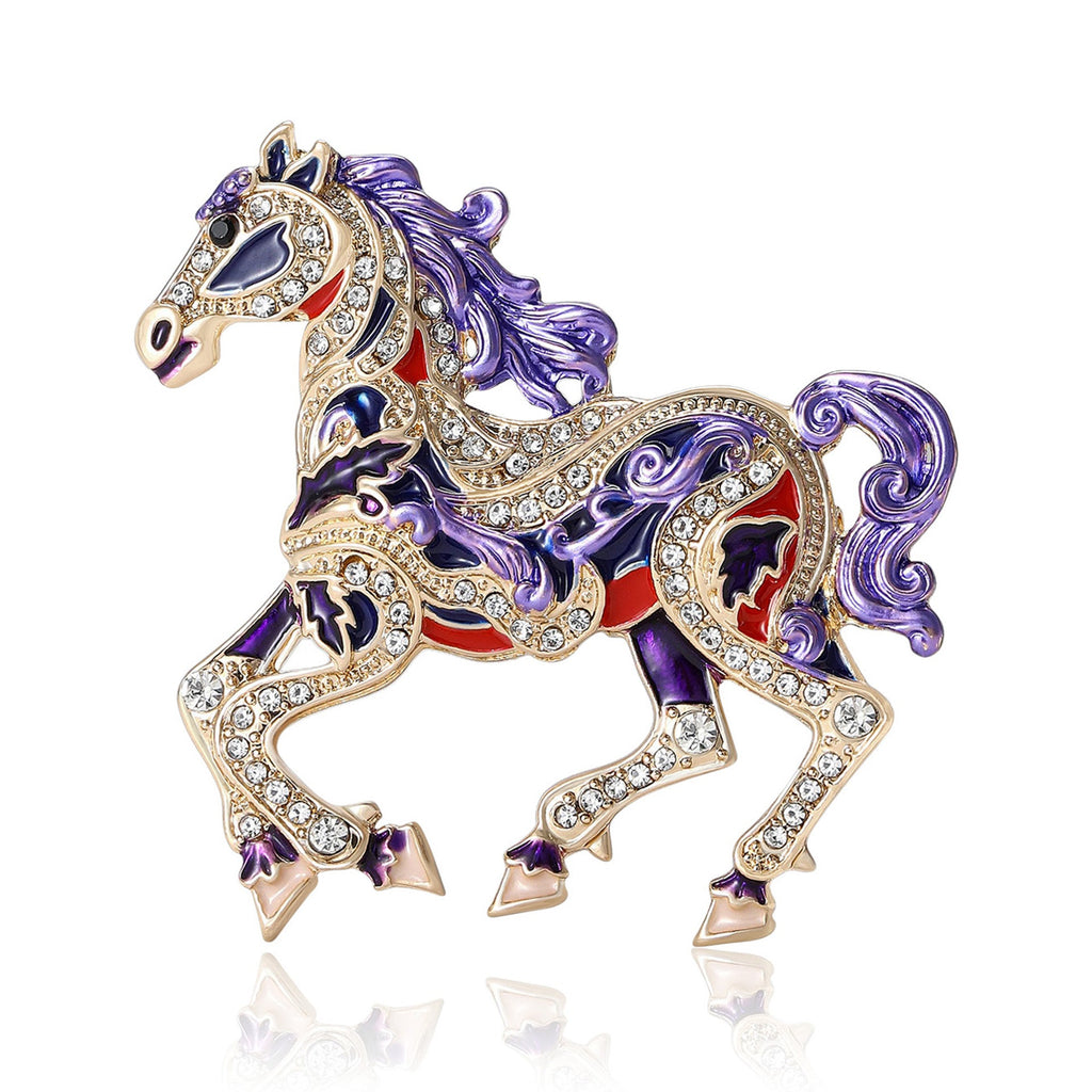 Galloping Horse Alloy Rhinestone Brooch PA5756