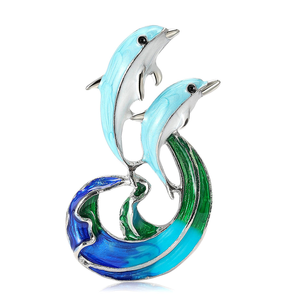 Double Dolphins Alloy Rhinestone Brooch PA5775