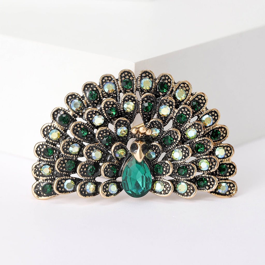 Peacock Spreading its Tail Alloy Rhinestone Brooch PA5781
