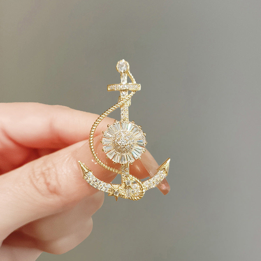 Sunflower And Anchor Alloy Rhinestone Brooch PA5787