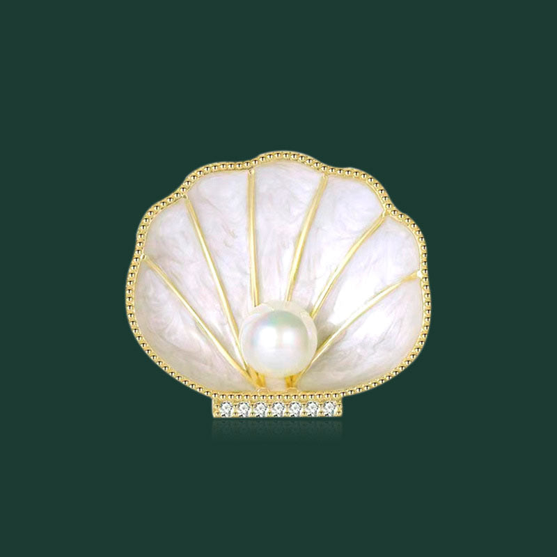 Shell and Pearl Crystal Alloy Rhinestone Brooch PA5801 - view 3