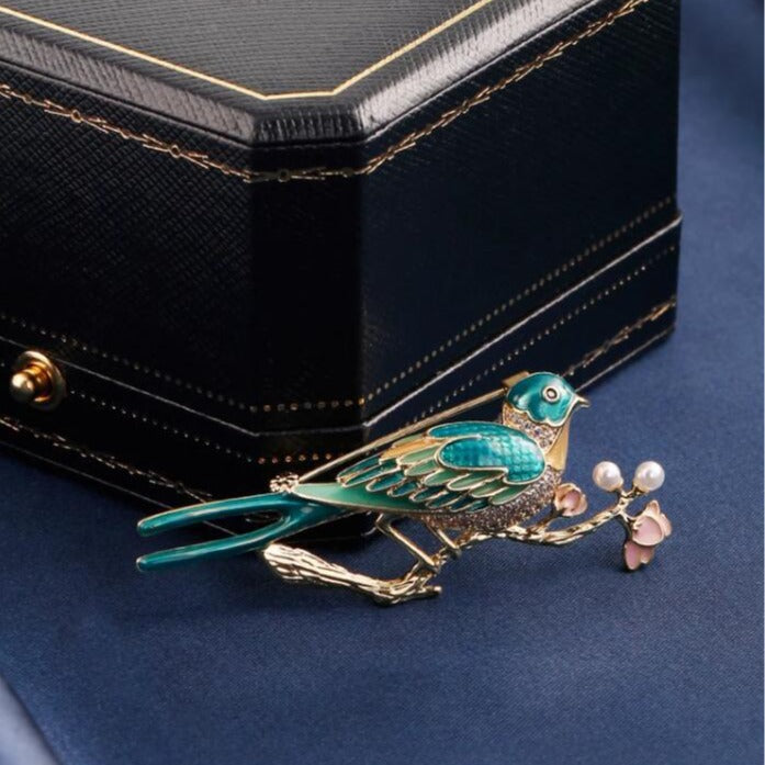 Magpies Climb Plum Blossoms Alloy Rhinestone Brooch PA5802 - view 5