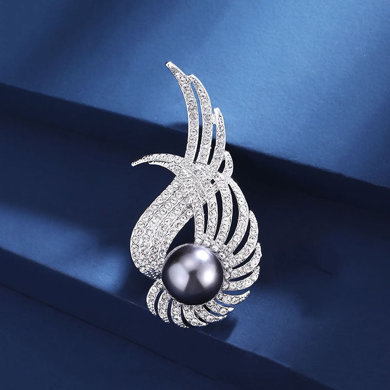 Wings Pearl Alloy Rhinestone Brooch PA5830 - view 2