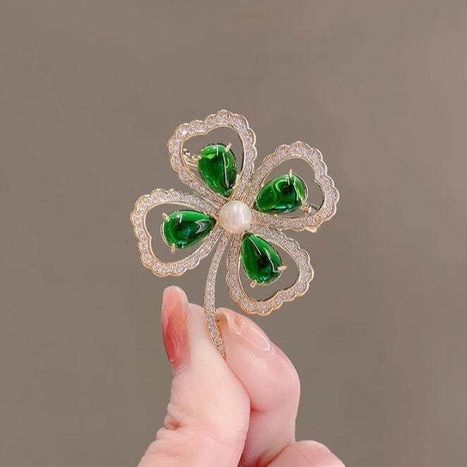 Four-leaf Clover Alloy Rhinestone Brooch PA5832 - view 2
