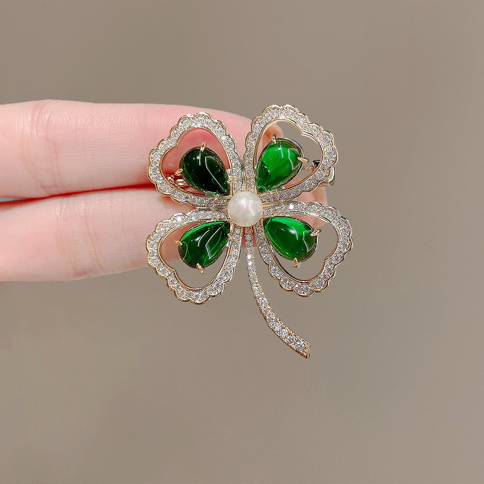 Four-leaf Clover Alloy Rhinestone Brooch PA5832 - view 3