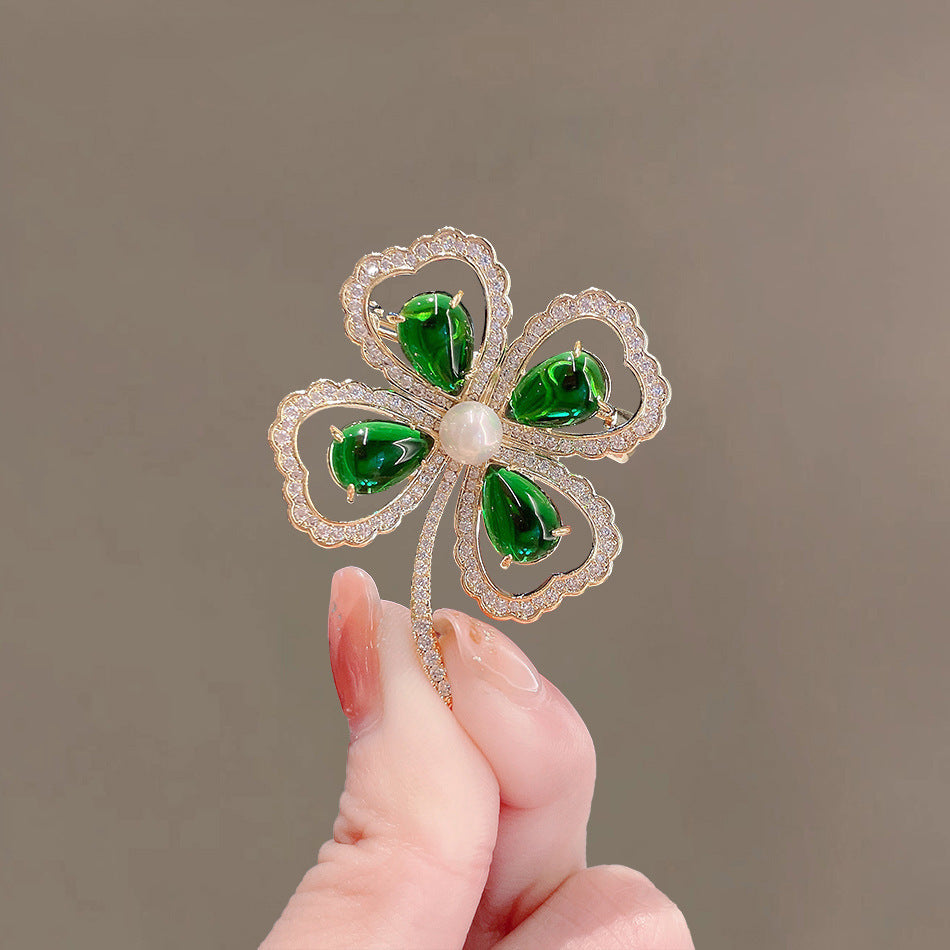 Four-leaf Clover Alloy Rhinestone Brooch PA5832 - view 6