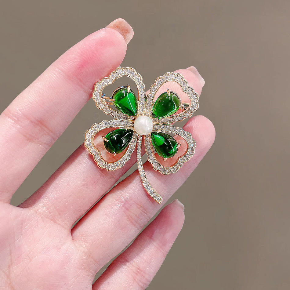 Four-leaf Clover Alloy Rhinestone Brooch PA5832 - view 4