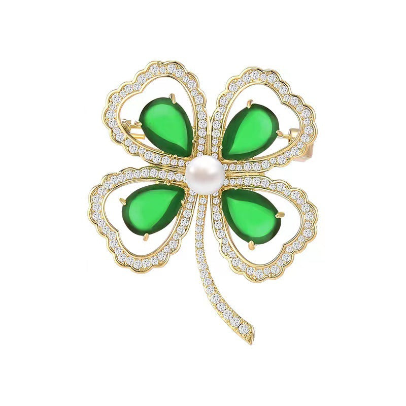 Four-leaf Clover Alloy Rhinestone Brooch PA5832