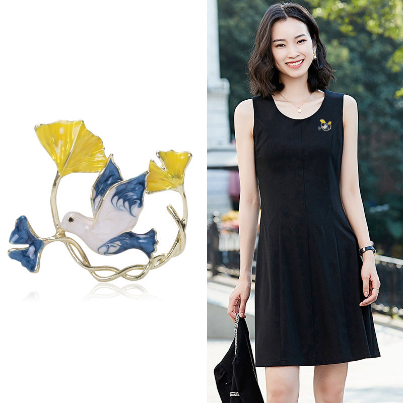 Ginkgo Bird Alloy Brooch PA5849 - view 2