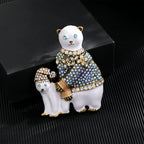 Mother And Calf Polar Bears Alloy Rhinestone Brooch PA5908