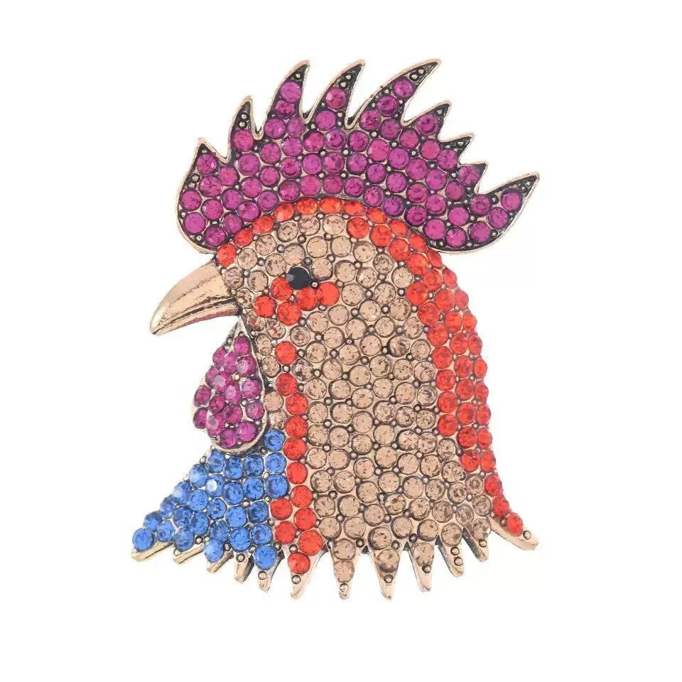 Rooster Head Alloy Rhinestone Brooch PA5928 - view 2