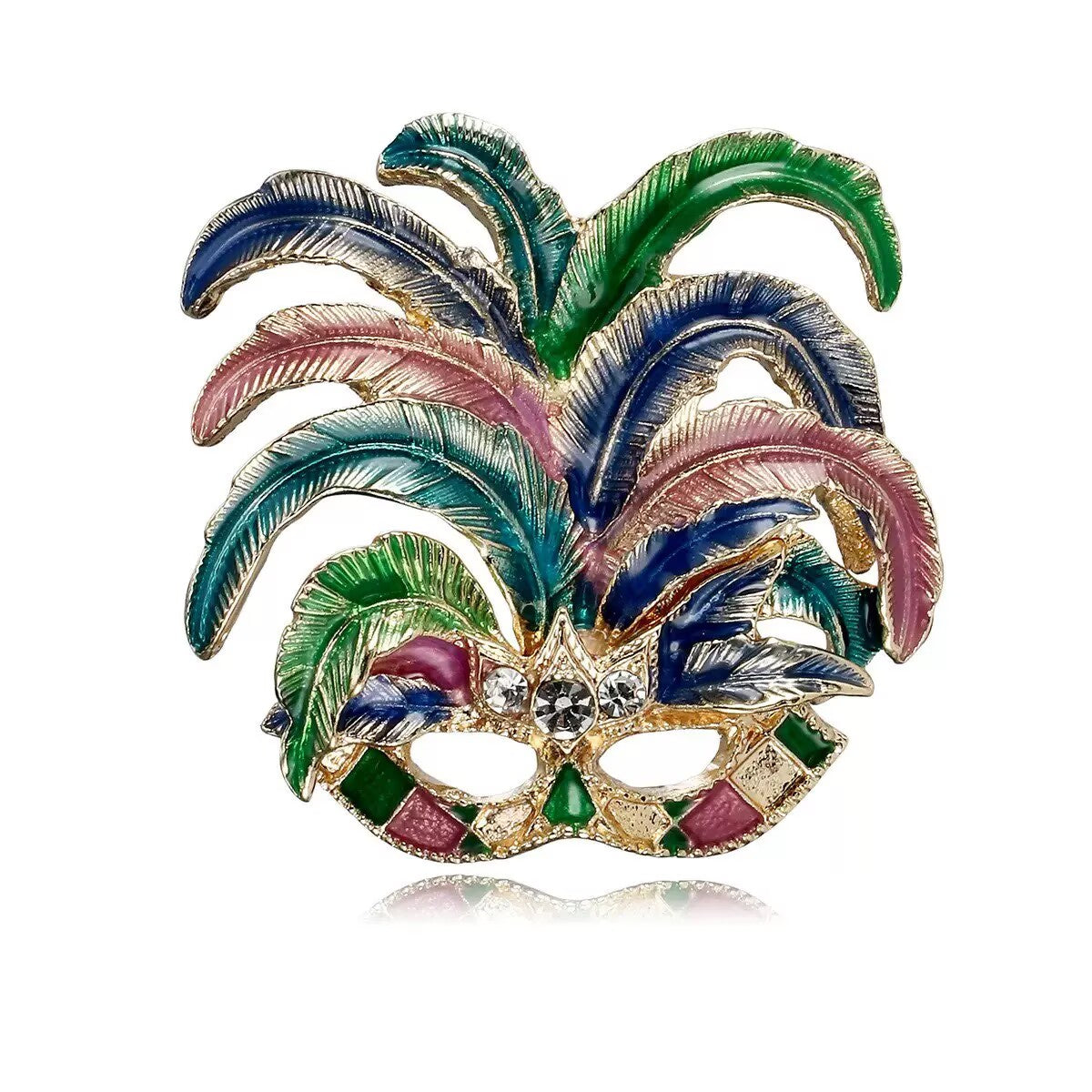Feather Mask Alloy Rhinestone Brooch PA5933