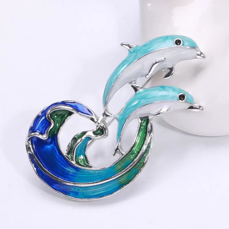 Double Dolphins Alloy Rhinestone Brooch PA5775