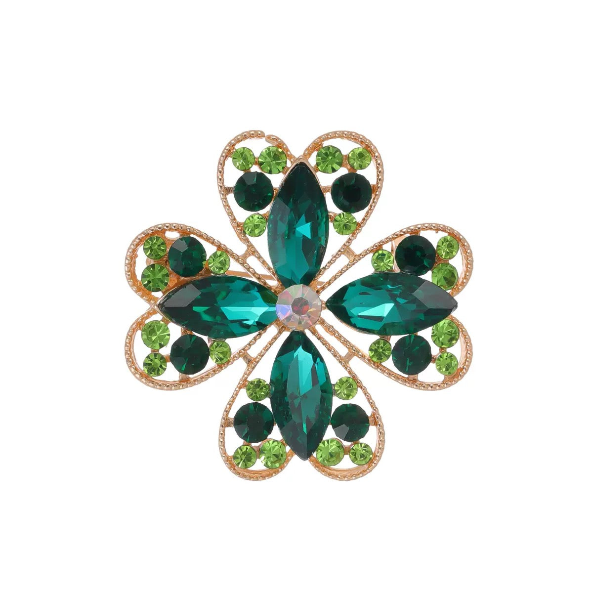 Four Leaf Clover Rhinestone Alloy Brooch PA6035