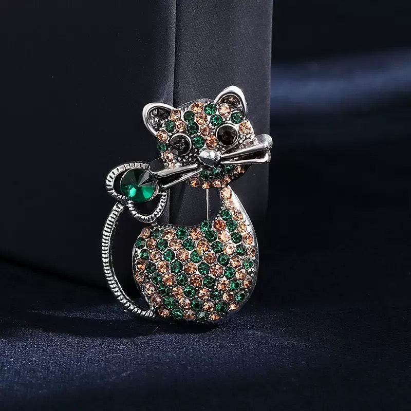 Cat Alloy Rhinestone Brooch PA6045