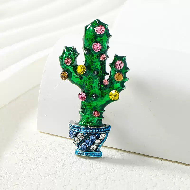 Cactus Alloy Rhinestone Brooch PA6057