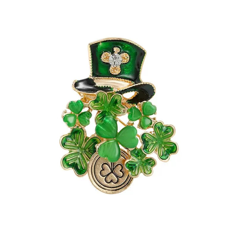 Four Leaf Clover Alloy Rhinestone Brooch PA6207