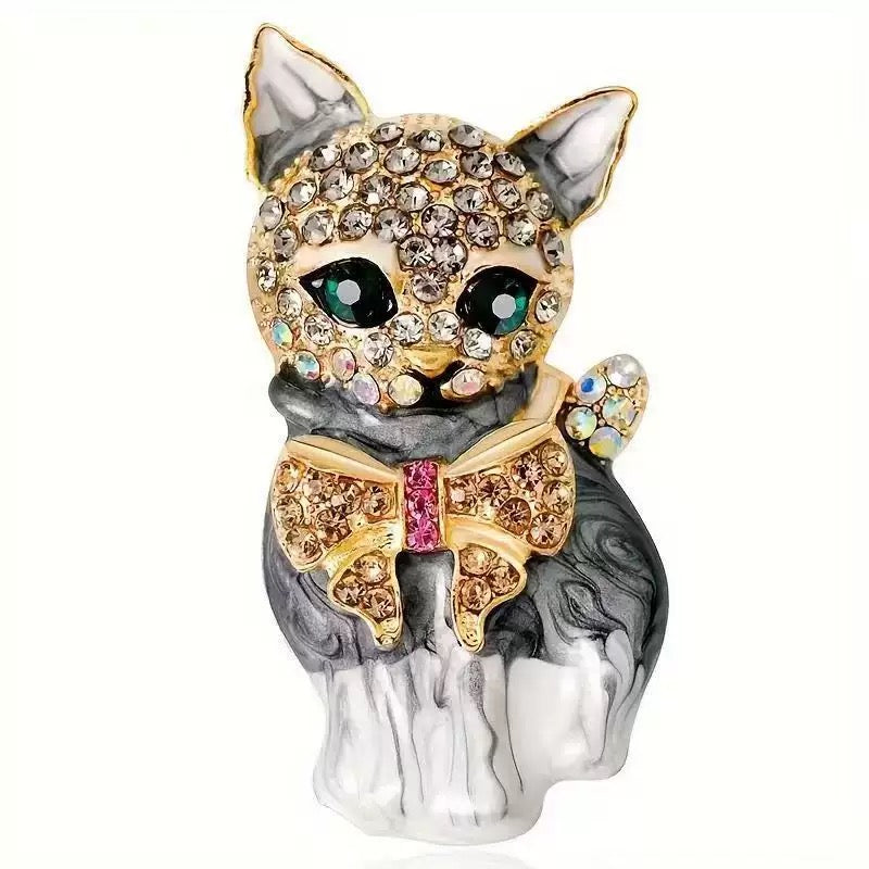 Cat Alloy Rhinestone Brooch PA6305