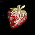Strawberry Alloy Rhinestone Brooch PA6366