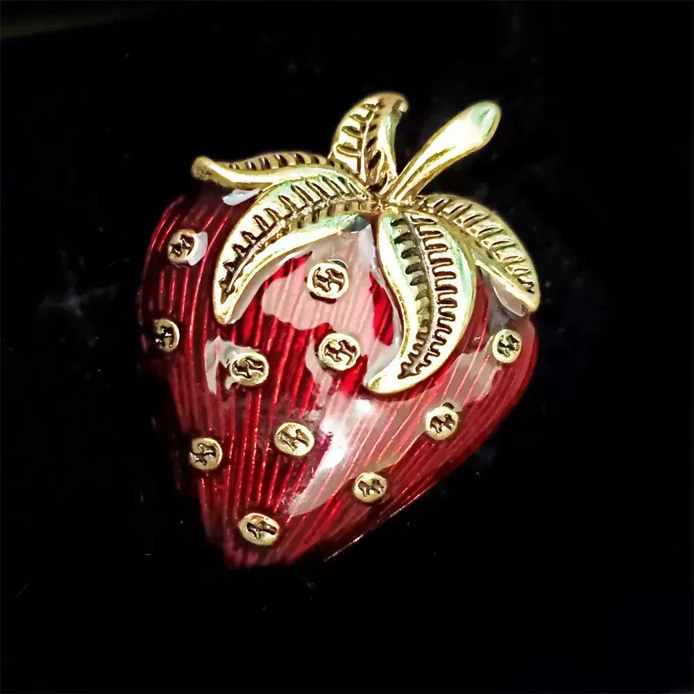 Strawberry Alloy Rhinestone Brooch PA6366