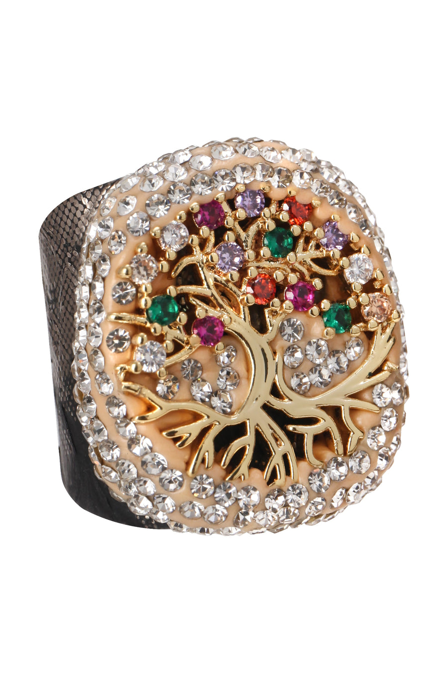 Tree Of Life Zircon Leather Cuff Rings R1699