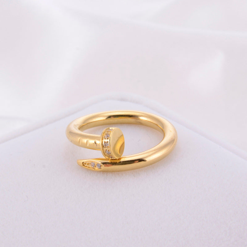 Rhinestone Nail Stainless Steel Ring R1735