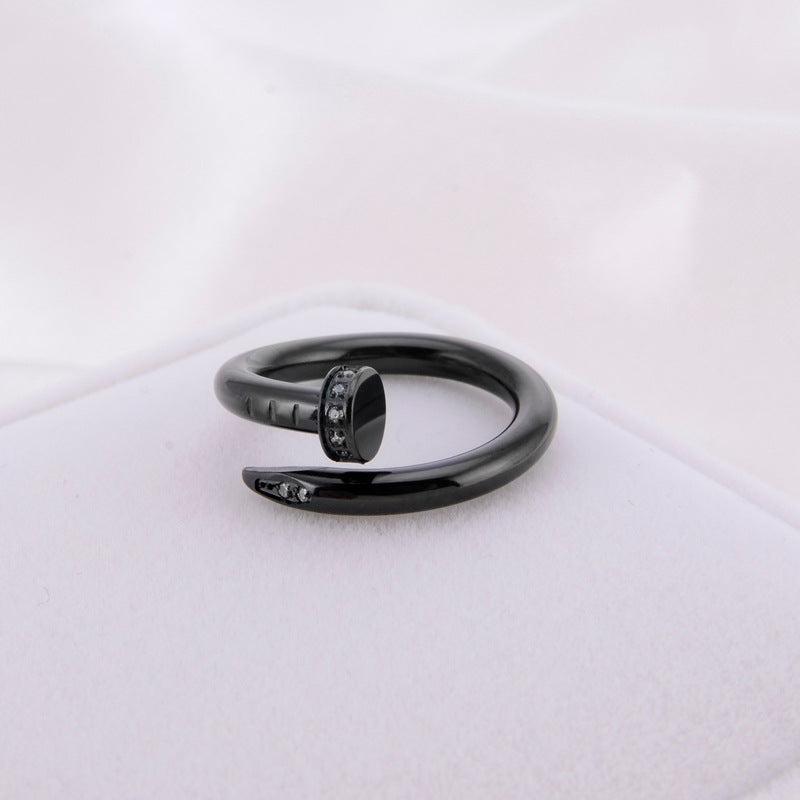 Rhinestone Nail Stainless Steel Ring R1735