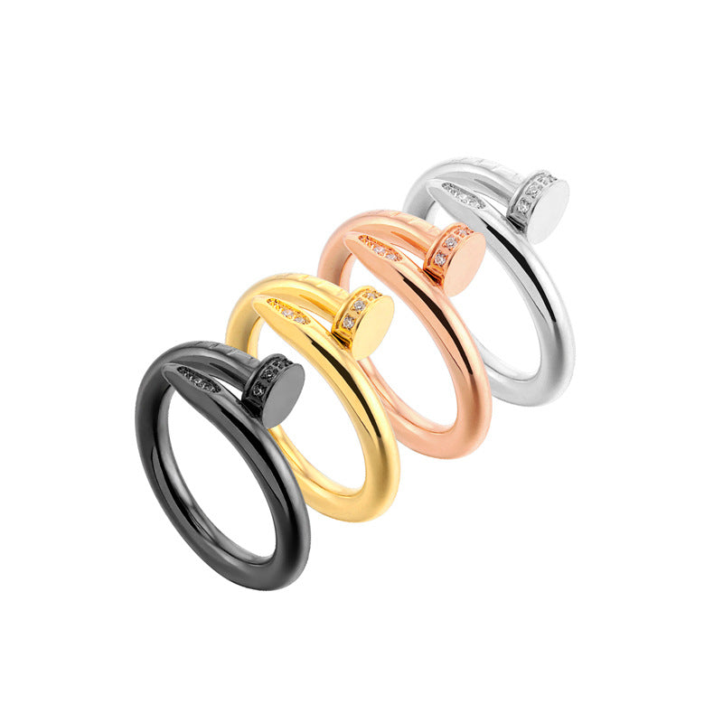 Rhinestone Nail Stainless Steel Ring R1735