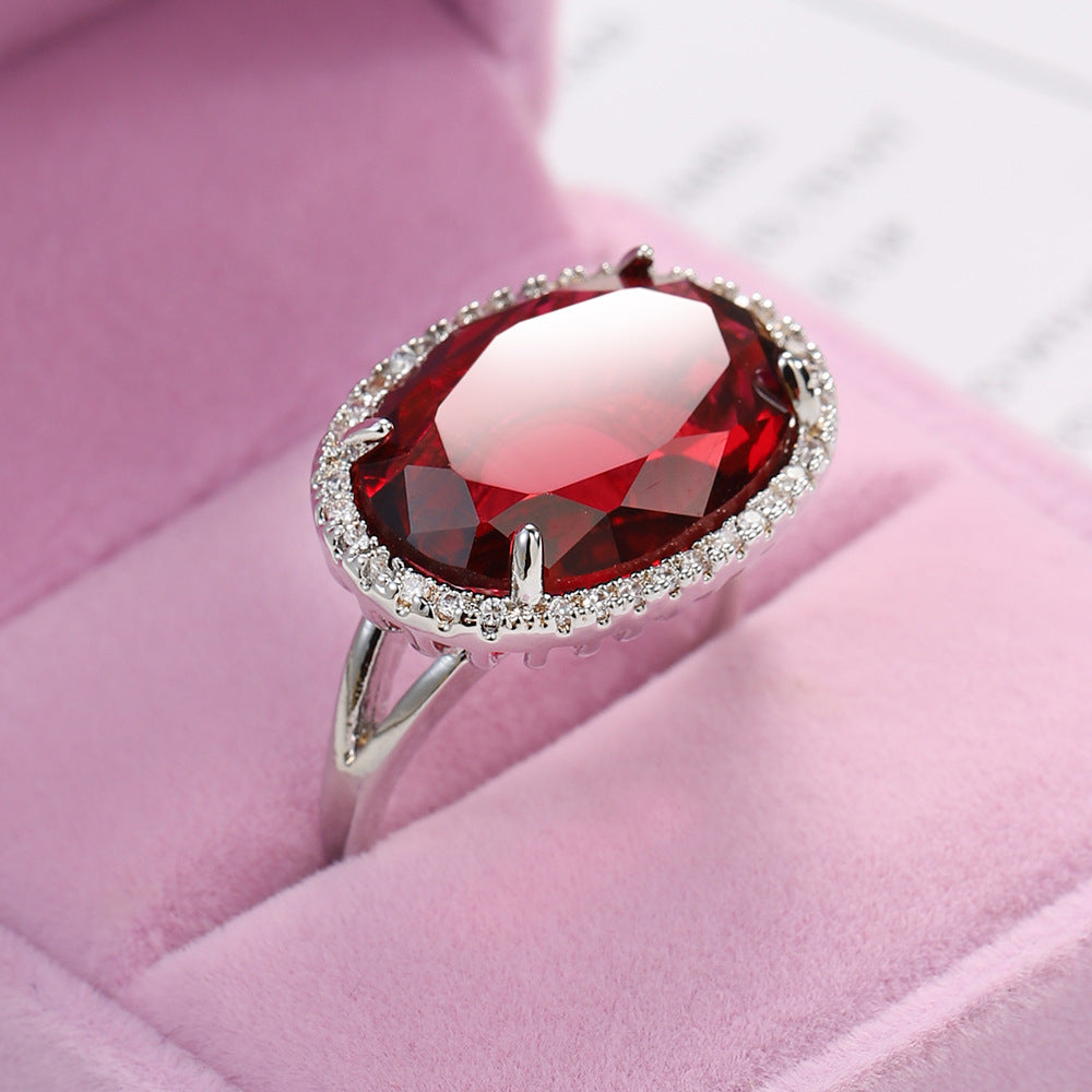 Oval Zircon Copper Adjustable Ring R1763
