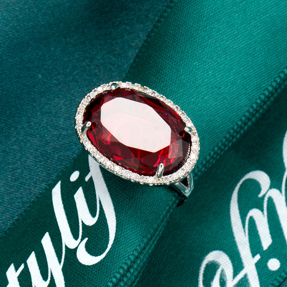 Oval Zircon Copper Adjustable Ring R1763