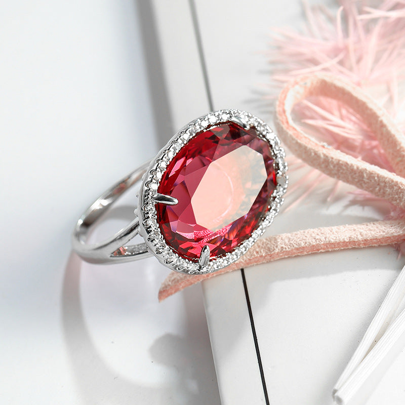 Oval Zircon Copper Adjustable Ring R1763