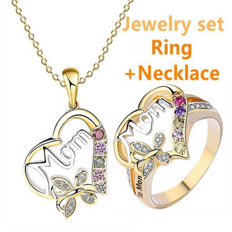 Love Mom Rhinestone Rings R1788-GD