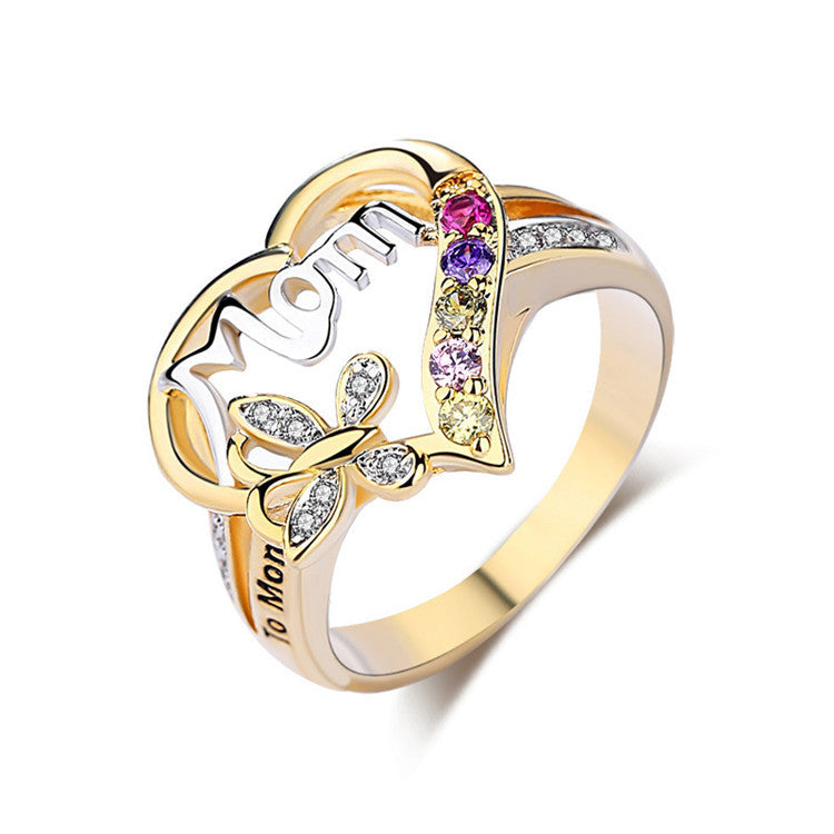 Love Mom Rhinestone Rings R1788-GD
