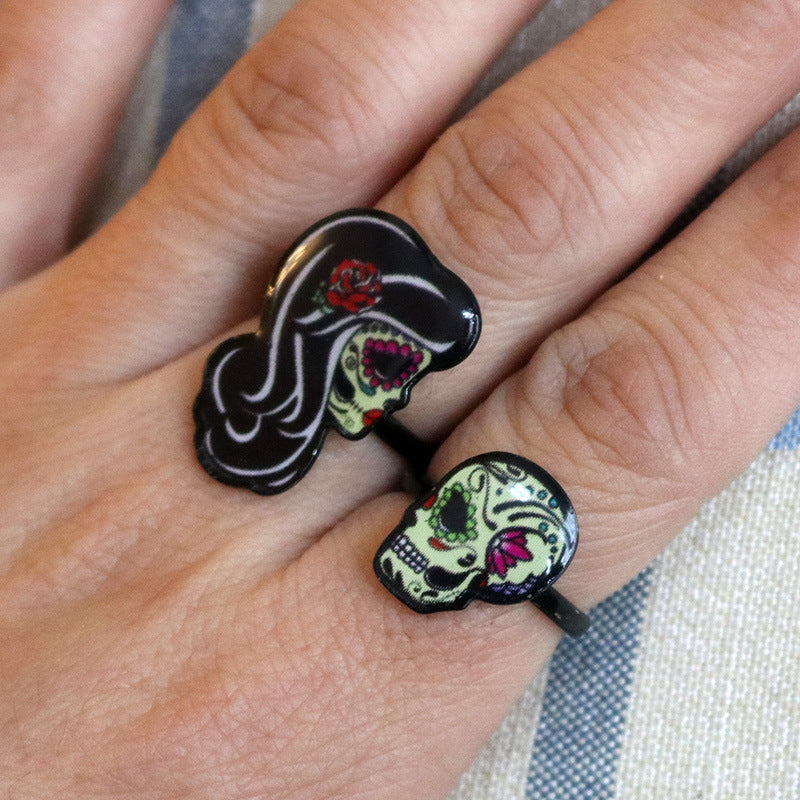 Floral Skull Copper Rings R1861